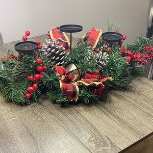 Festive Holiday Candle Holder with Red Accents